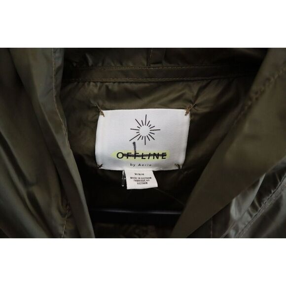 Offline x Aerie Women's Sz M Olive Green Packable Half Zip Windbreaker Jacket - Picture 3 of 9